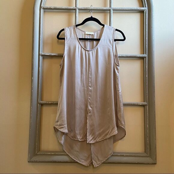 STARK X -Silky Champagne Tie Front Tunic Sleeveless Tank Top (Small) - Picture 1 of 8
